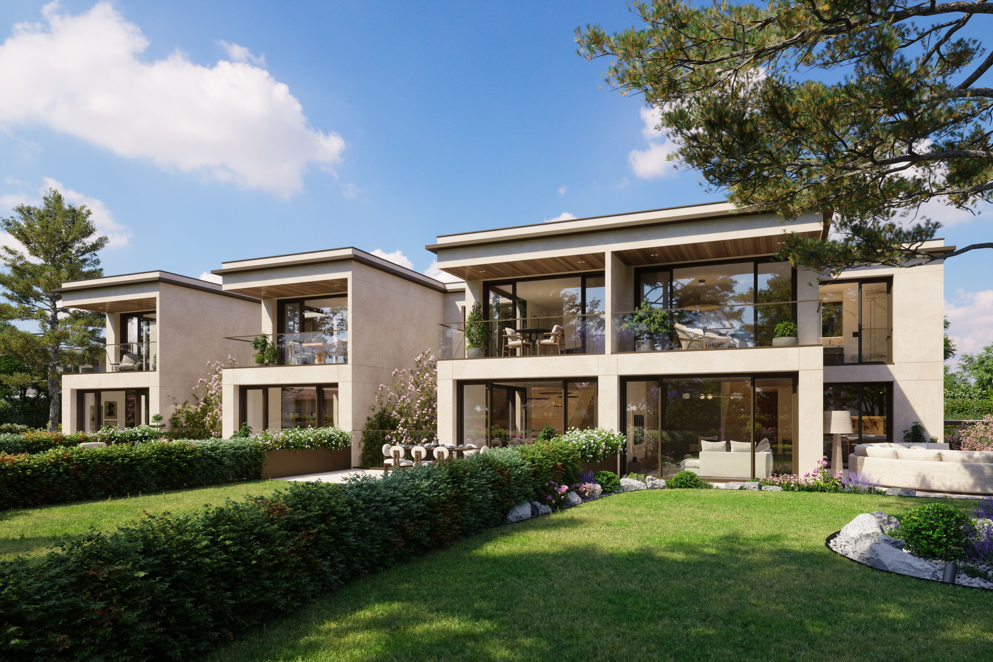 Villas Aurea Lully - vue exterieure du batiment et le parking